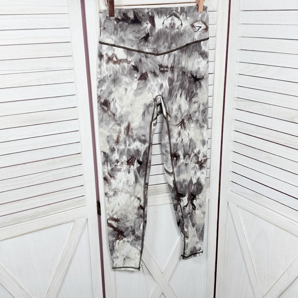 Gymshark‎ Elevate Marble Tie Dye Leggings Grey White Large